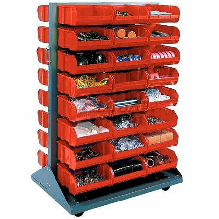 GLOBAL INDUSTRIAL Double Sided Mobile Floor Rack w/ 48G Red Bins, 36inW x 25-1/2inD x 55inH 550176RD